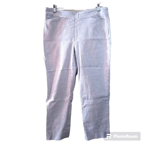 Hilary Radley Pants - Hilary Radley Blue & White Stripe Seersucker Pants  Pull On Crop  L